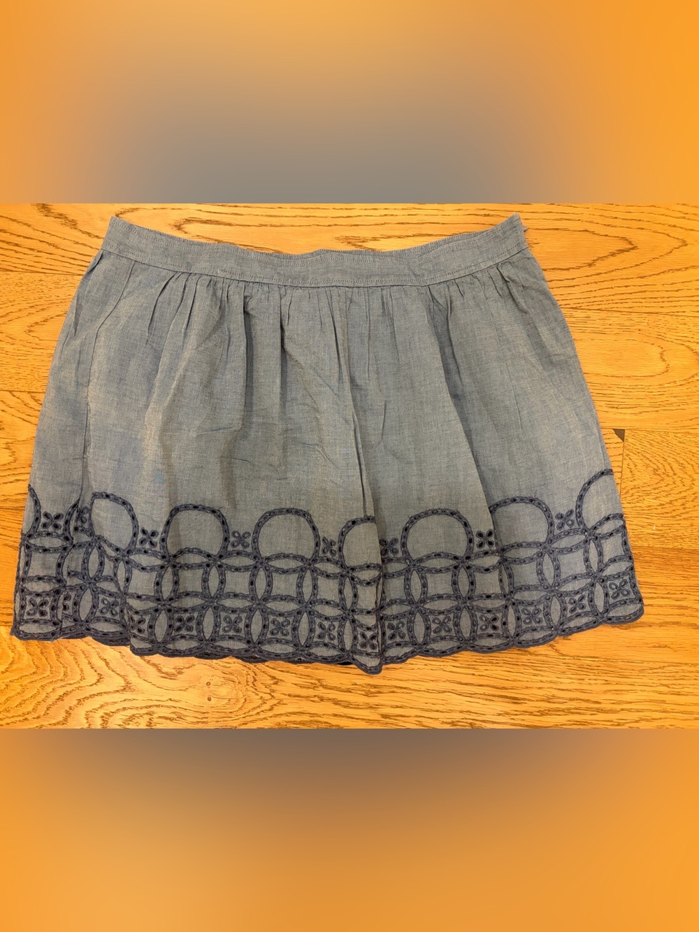 NWT GAP chambray Blue Embroidered skirt size 12 100% cotton